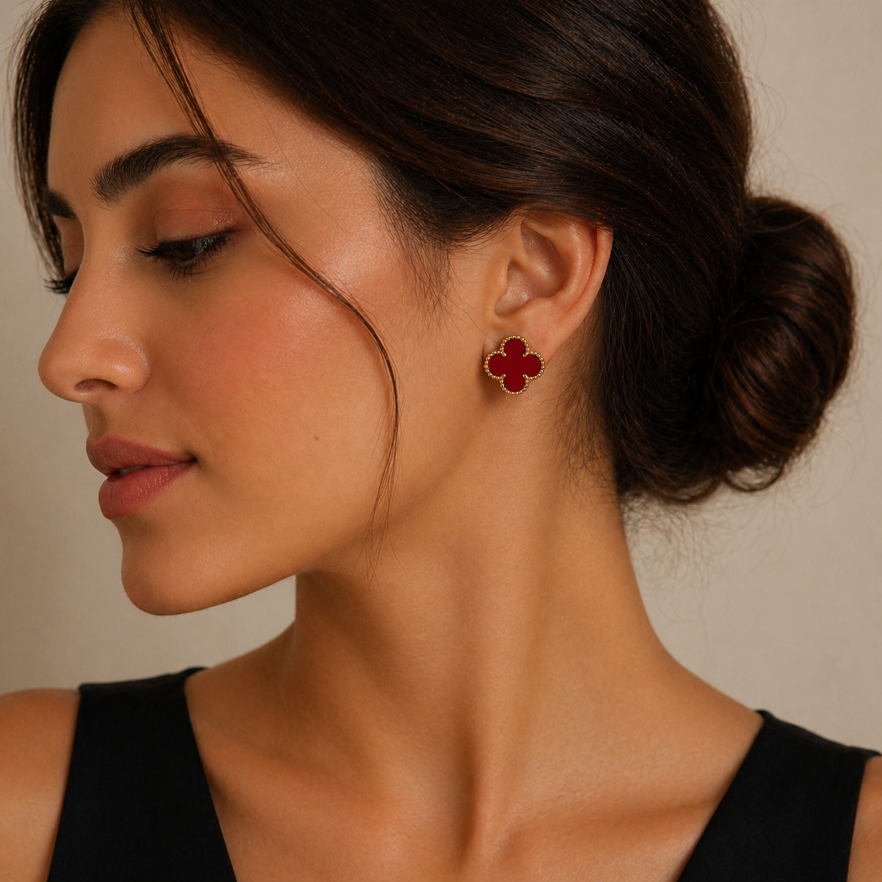Clover Stud Earrings – Maroon Edition