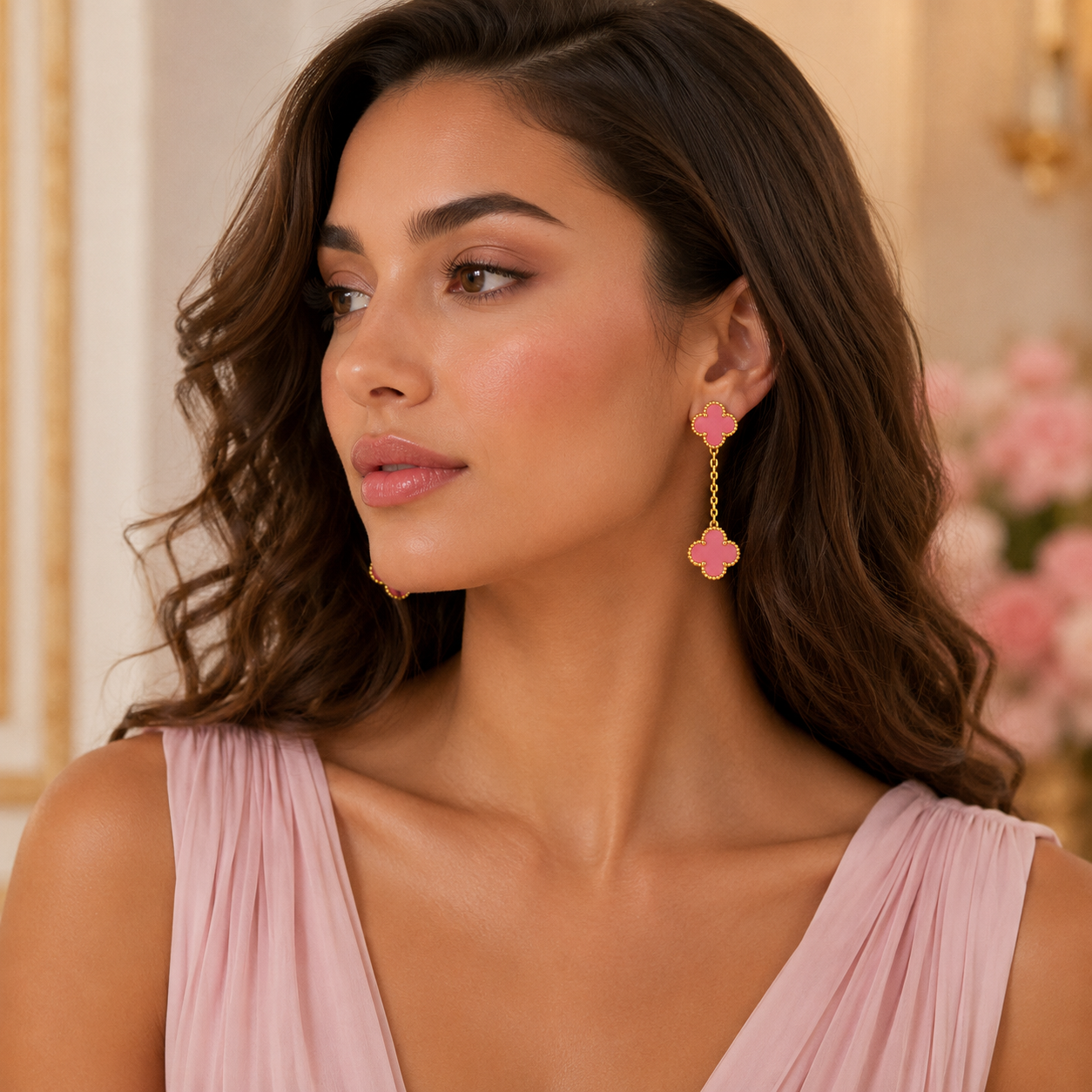 Pink Clover Drop Earrings