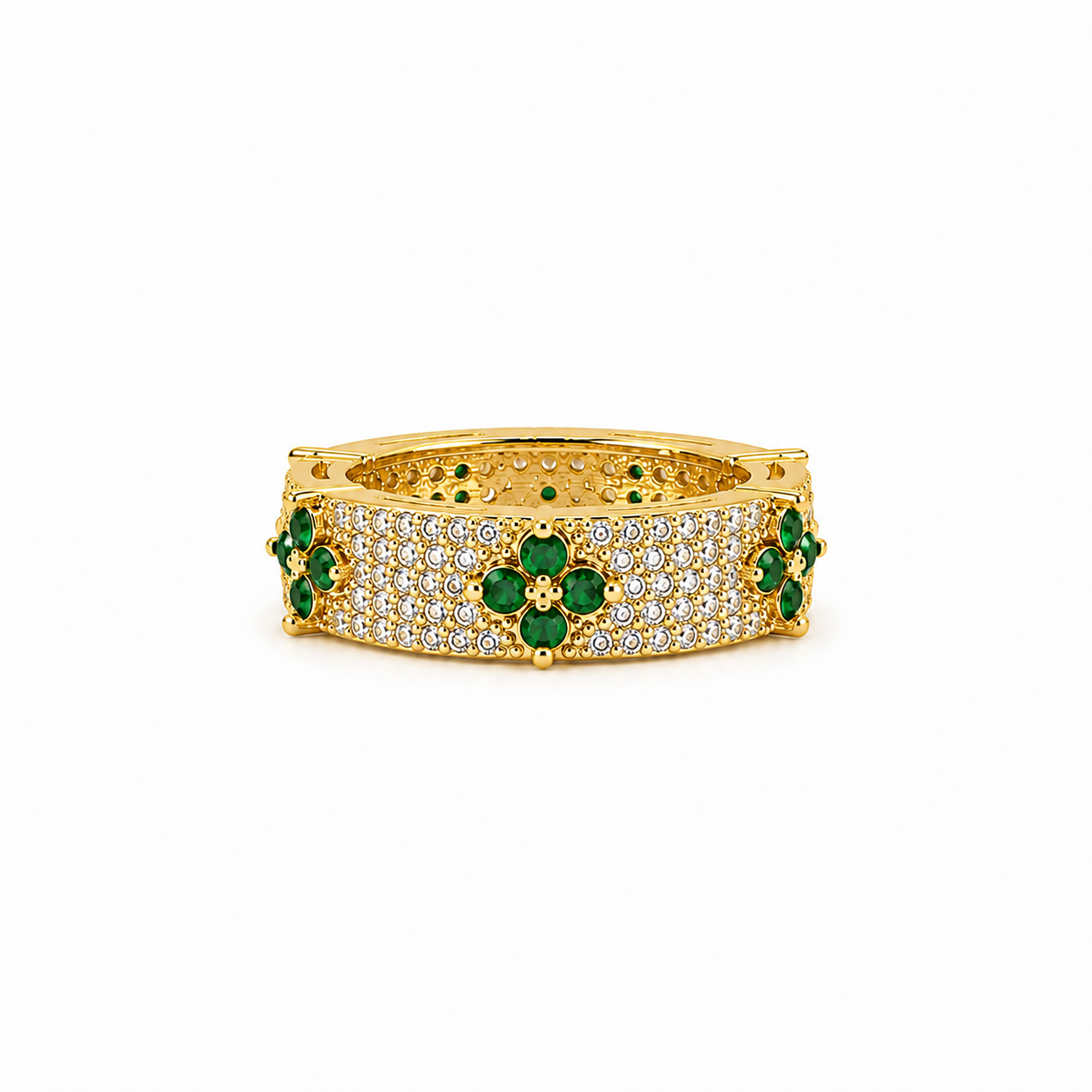 Emerald Fleur Pavé Ring