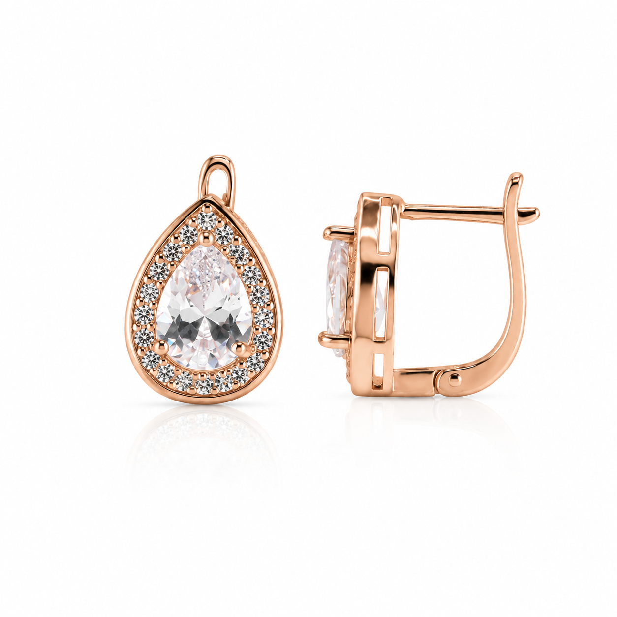 Pear Halo Crystal Stud Earrings