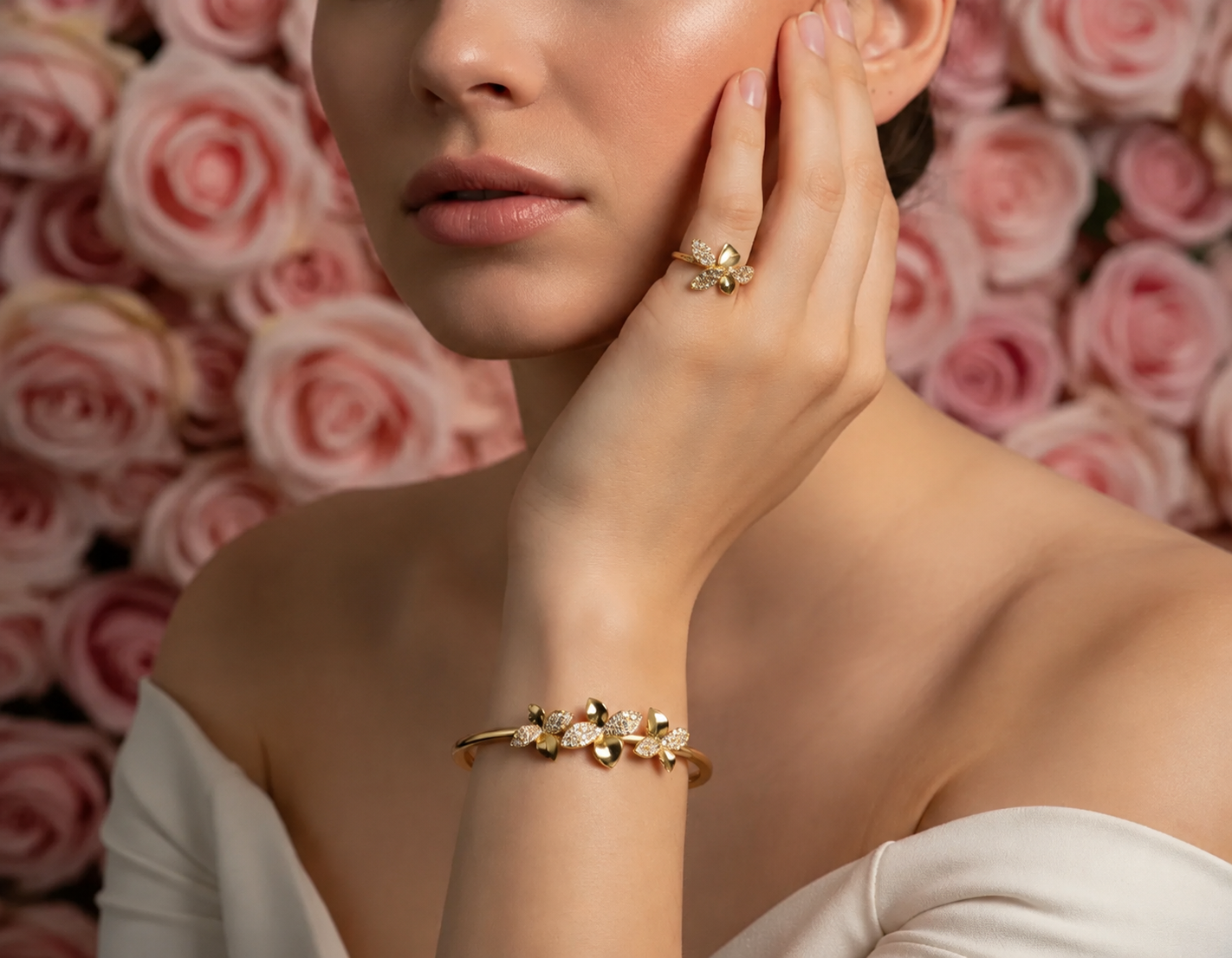Blossom Crystal Bangle With ring