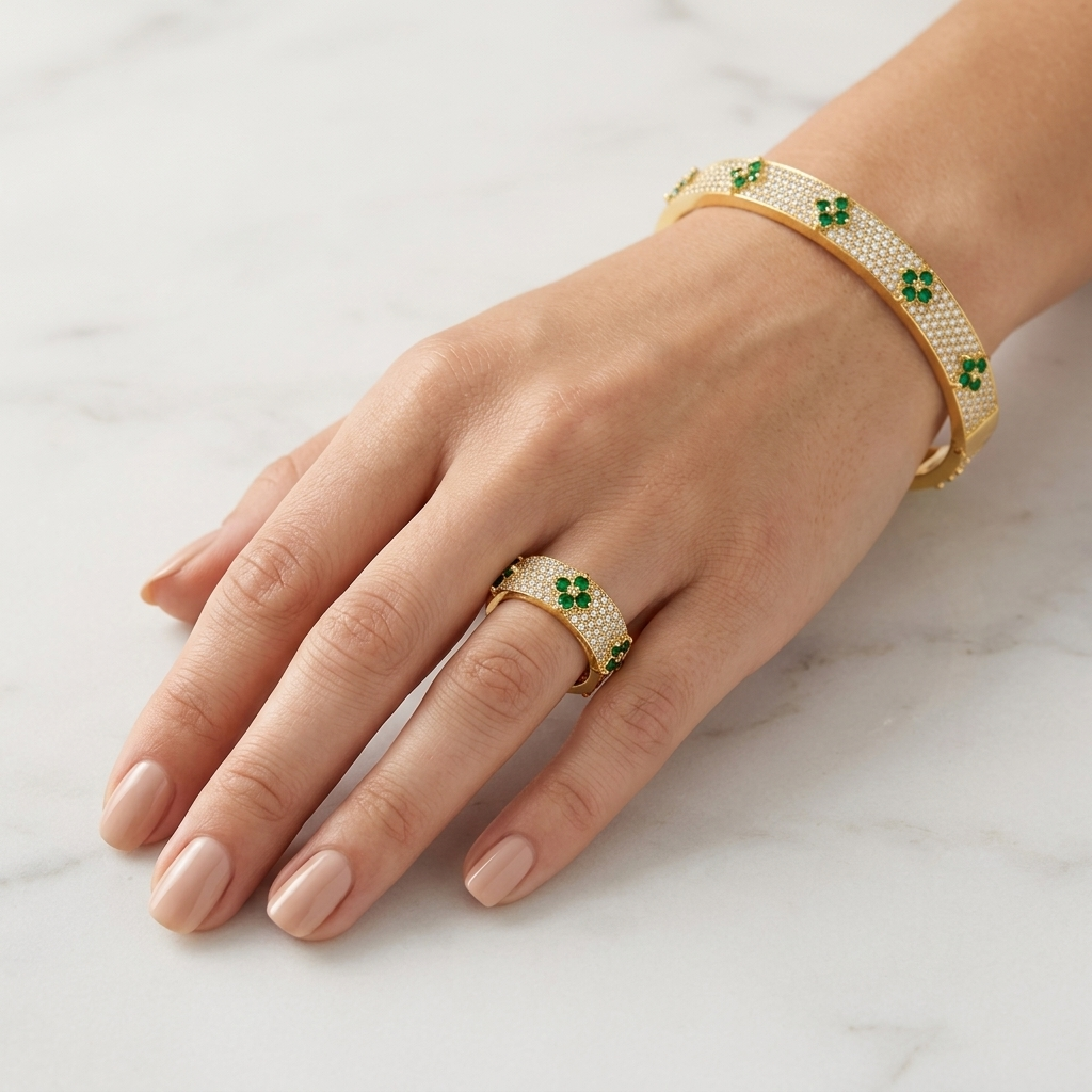 Emerald Fleur Pavé Ring