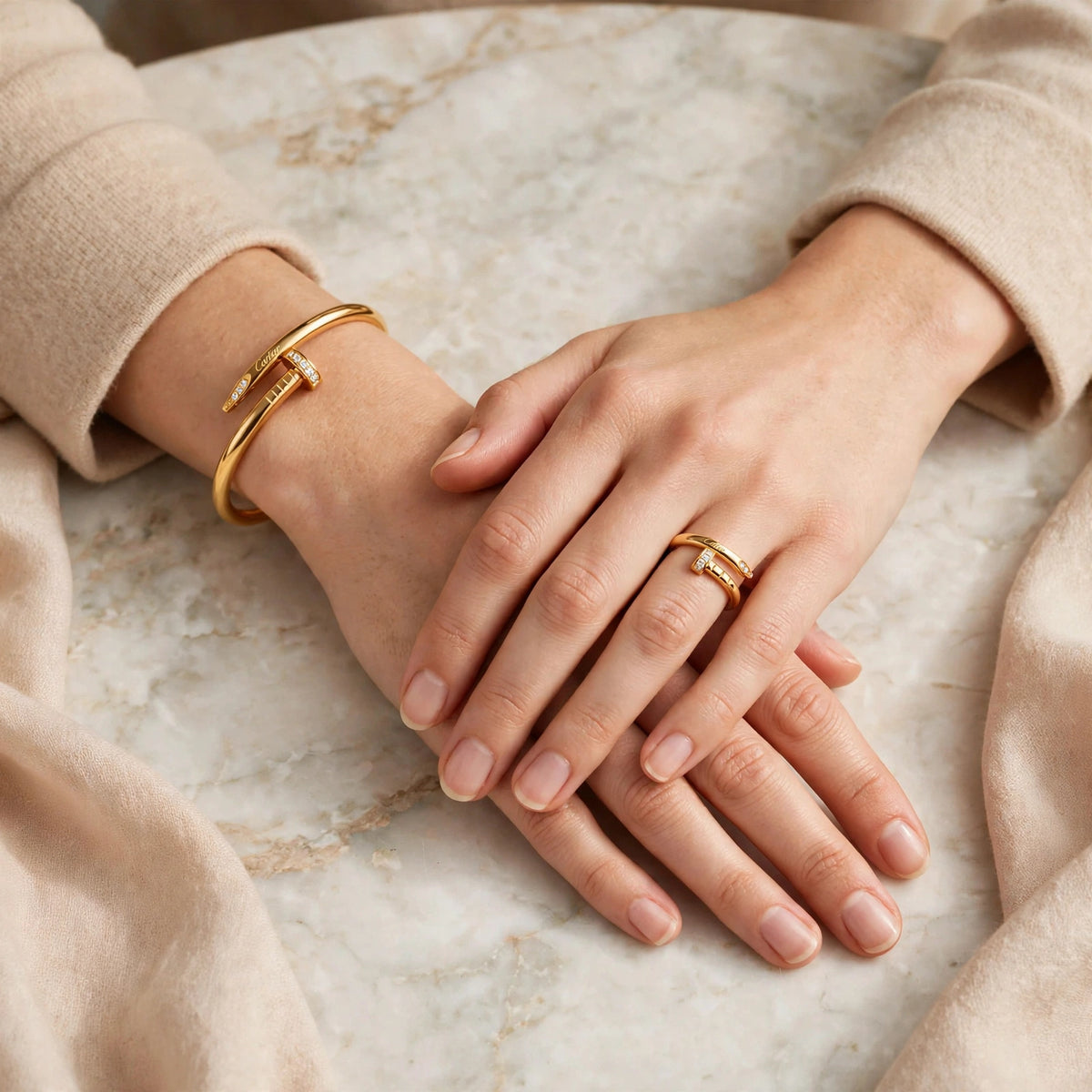 Gold Nail Zircon Ring