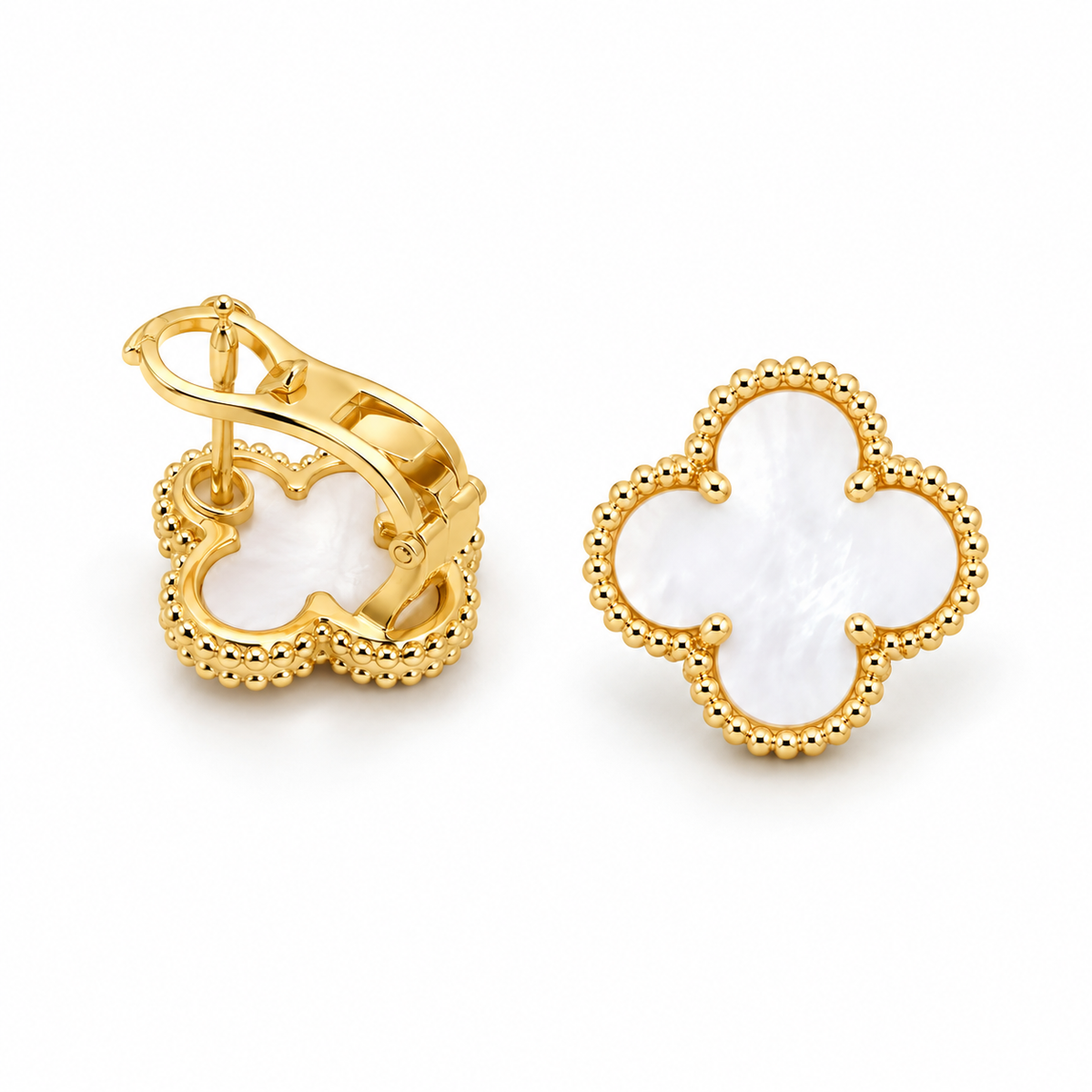 Luxe Clover Signature Earrings – White Pearl