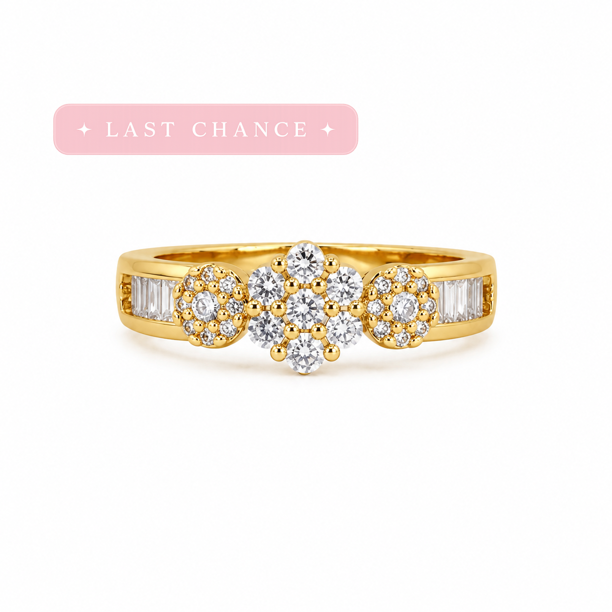 Floral Crystal Statement Ring – Size 5