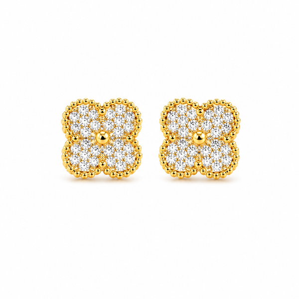Four-Leaf Clover Zircon Stud Earrings