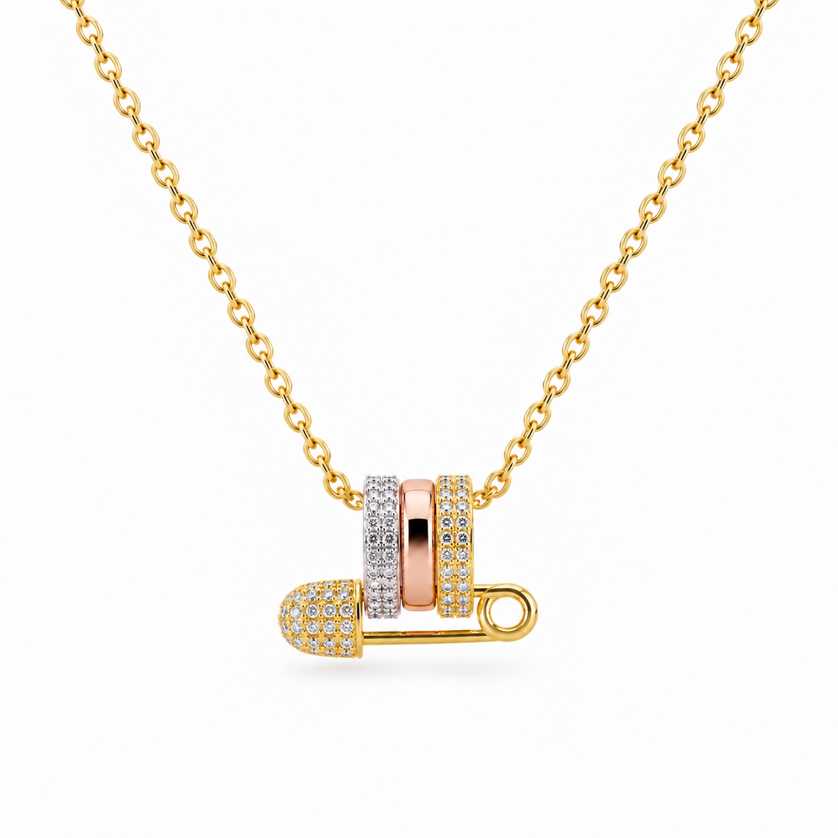Luxe Tri-Tone Safety Pin Necklace