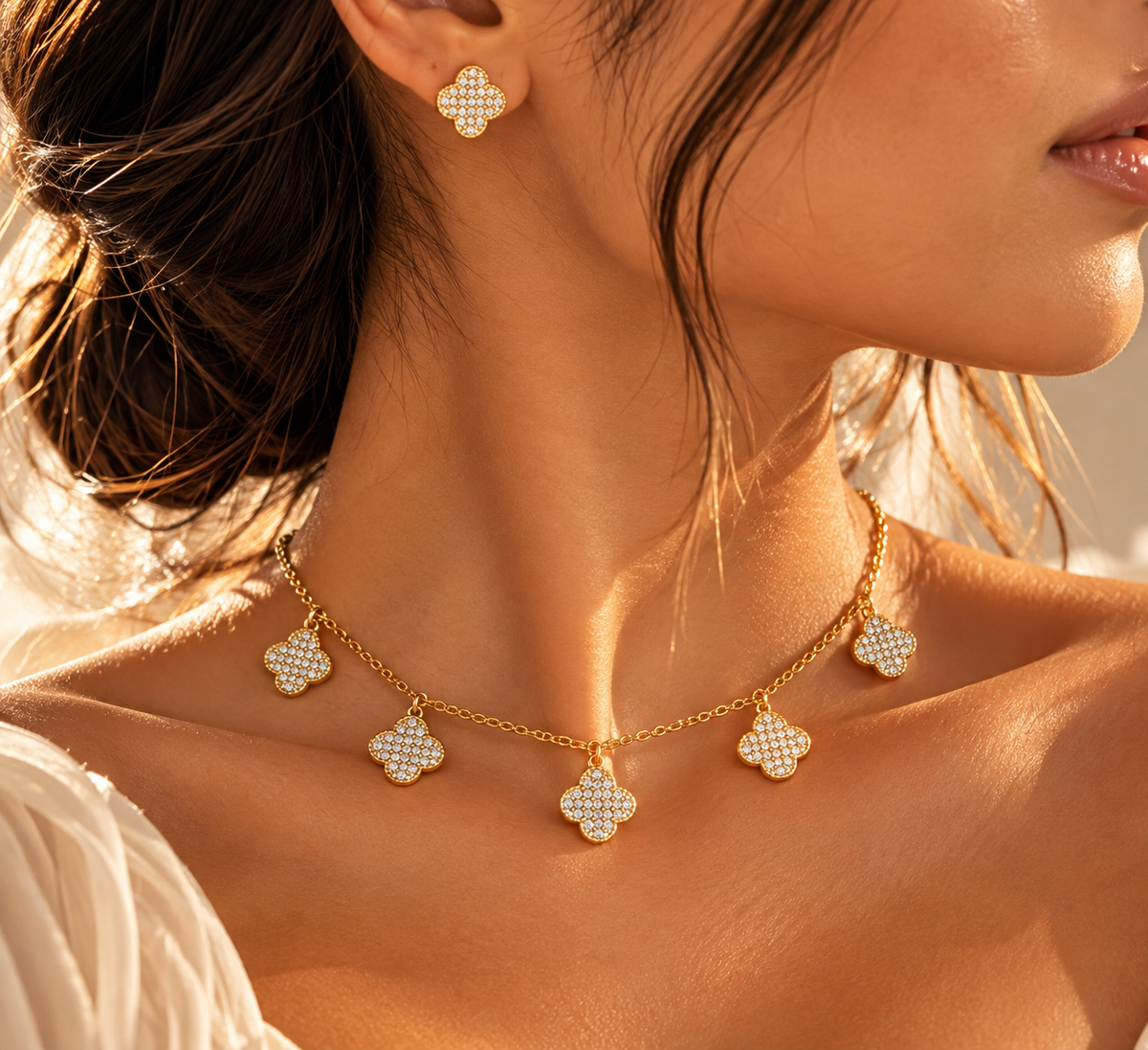 Celeste Crystal Clover Choker & Earrings Set