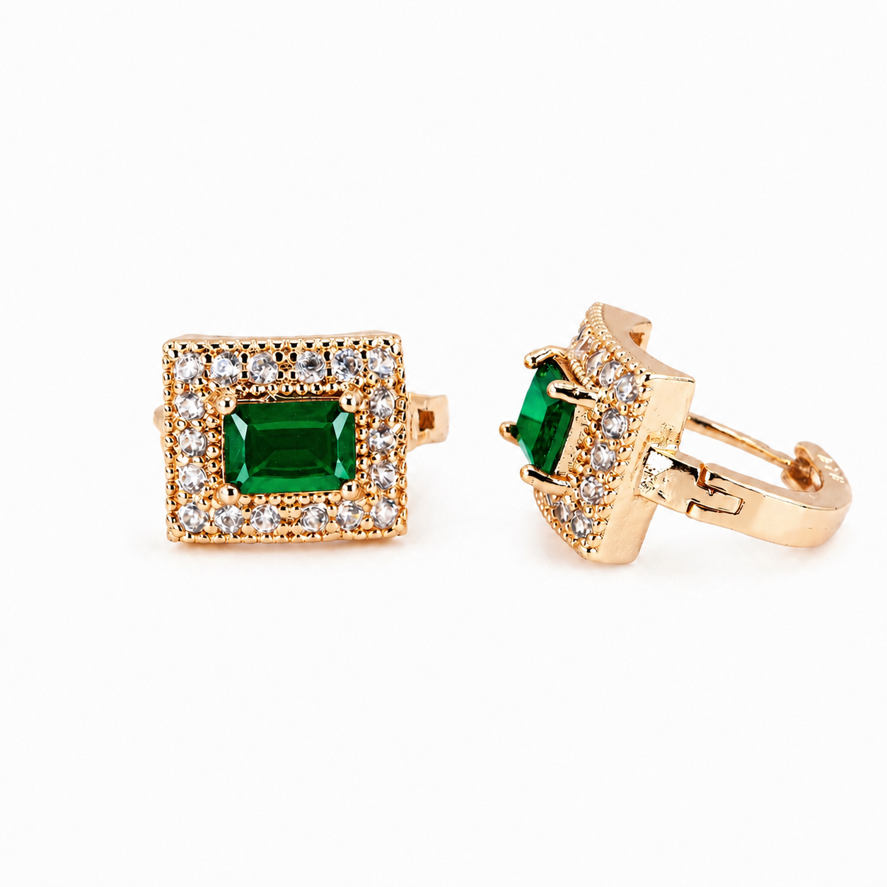 Emerald Halo Stud Earrings
