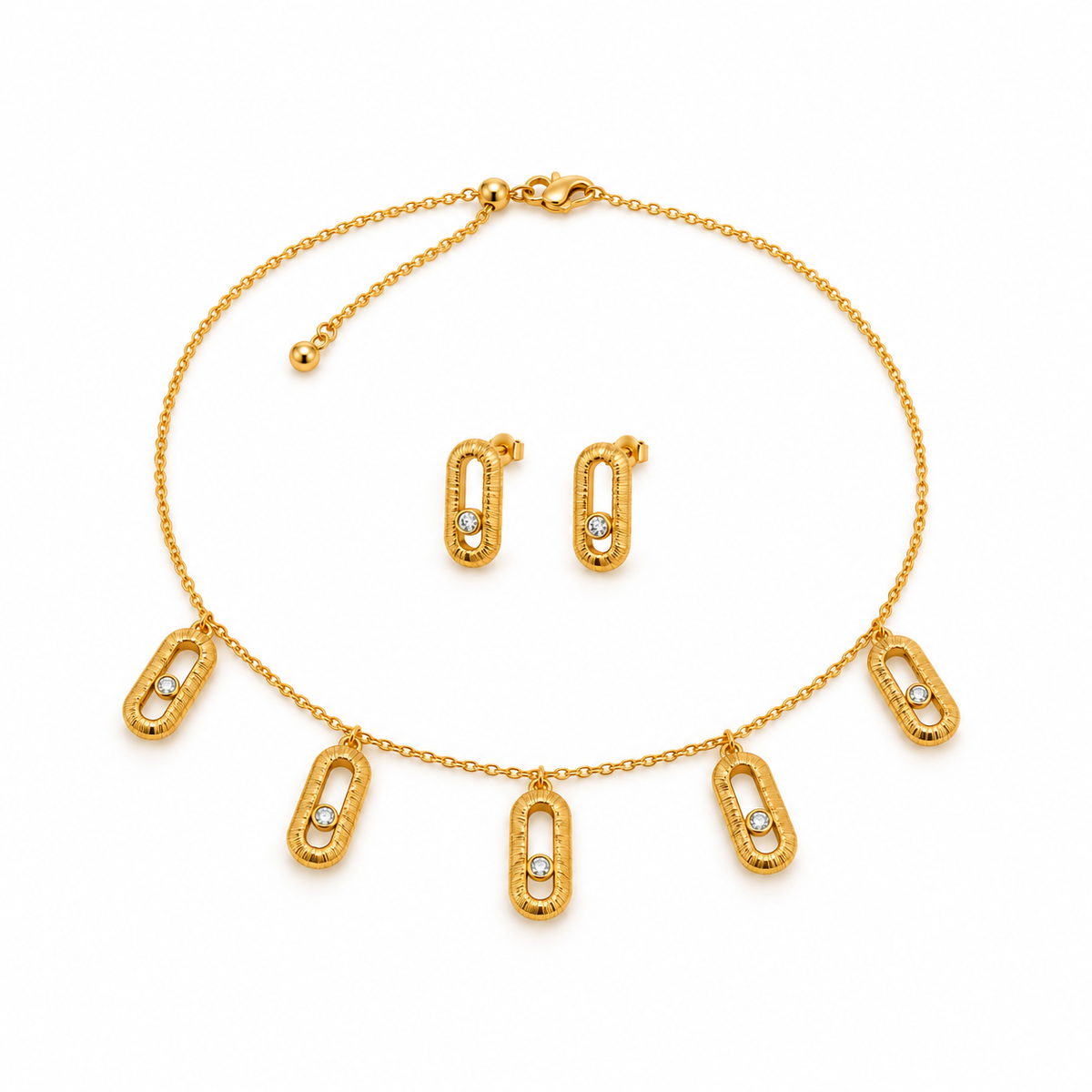 Golden Orbit Crystal Choker & Earring Set