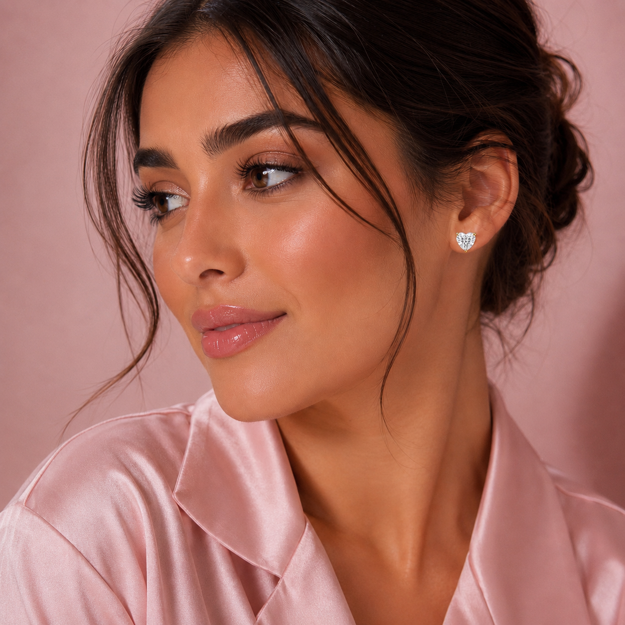 Heart Cut Crystal Stud Earrings – 14K Gold Plated
