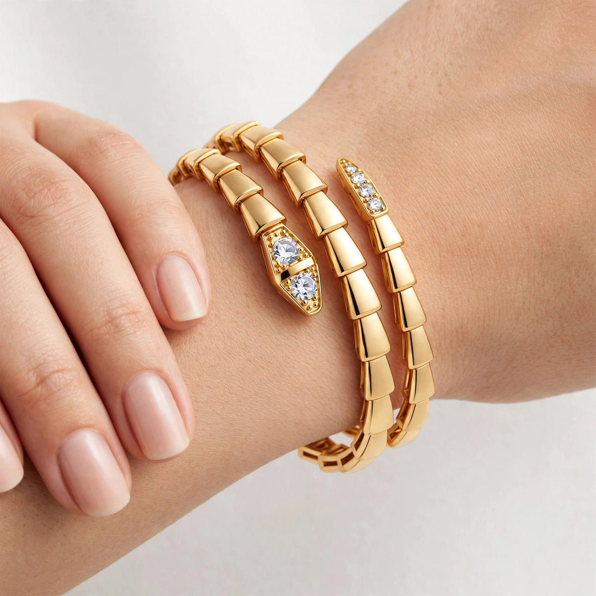 Gold Serpent Double Wrap Zircon Bracelet
