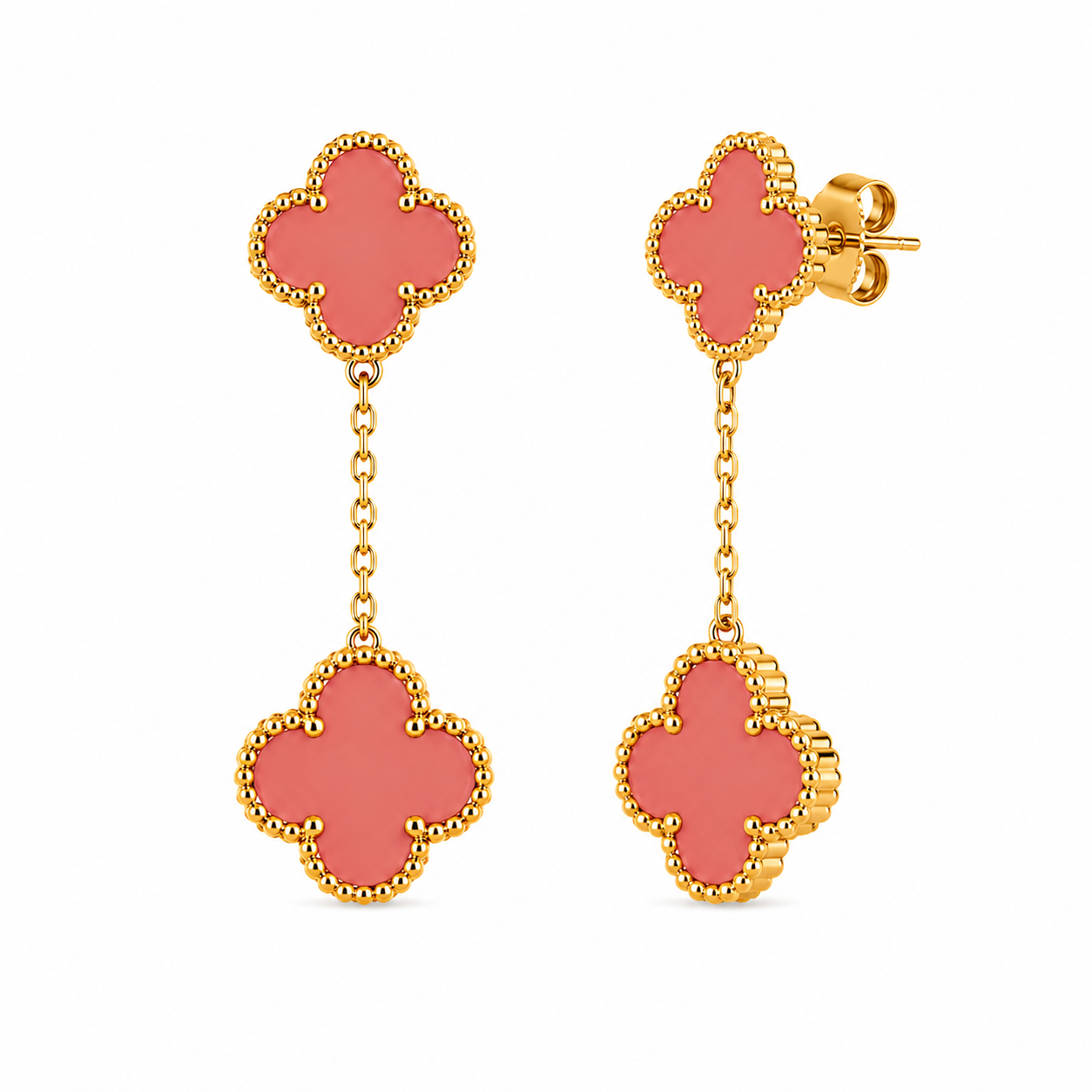 Pink Clover Drop Earrings