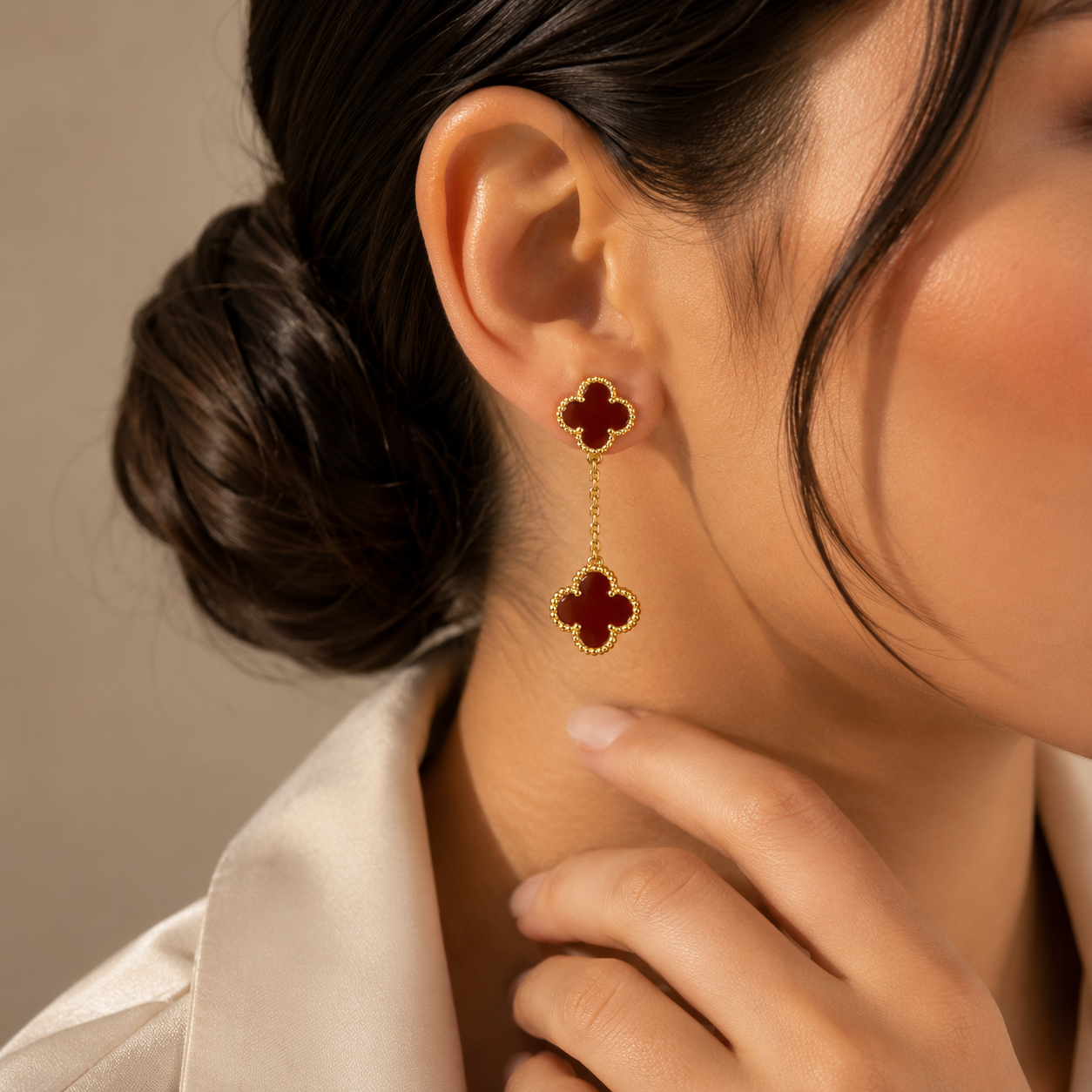 Burgundy Clover Drop Earrings
