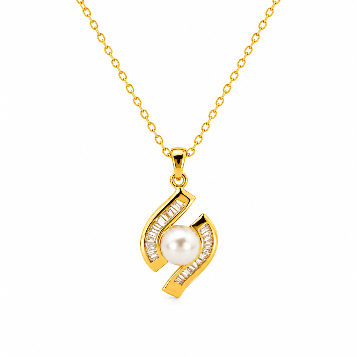 Pearl & Pave Swirl Pendant Necklace