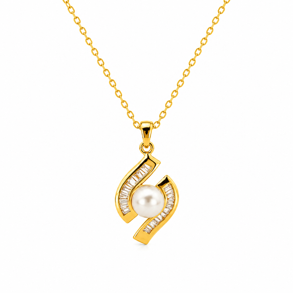 Pearl & Pave Swirl Pendant Necklace