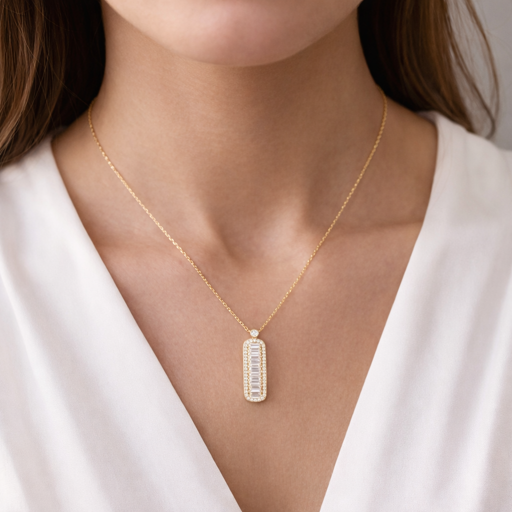 Baguette Diamond Bar Necklace