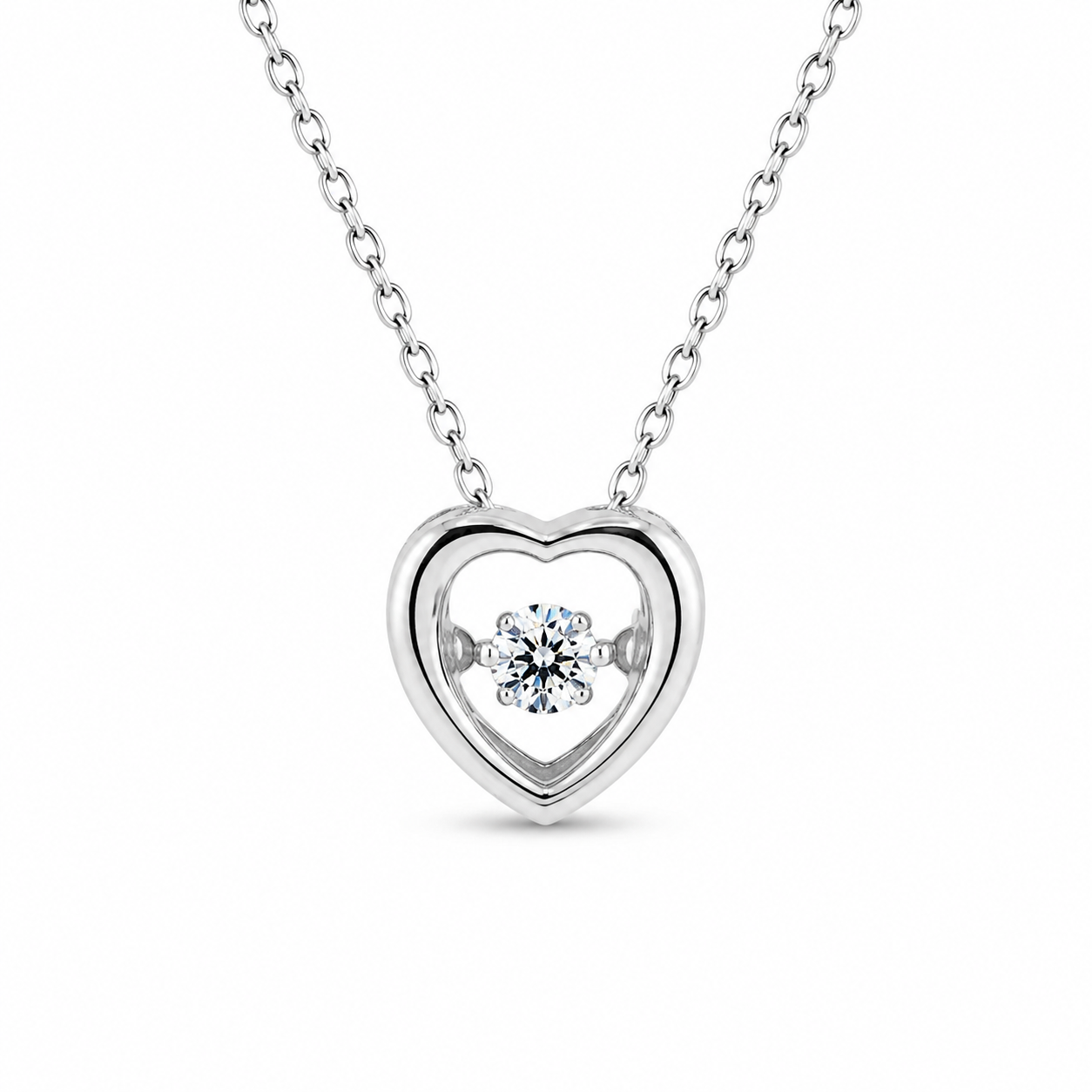 Floating Heart Crystal Necklace – 925 Sterling Silver