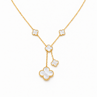 Pearl Bloom Clover Drop Necklace – White & Gold