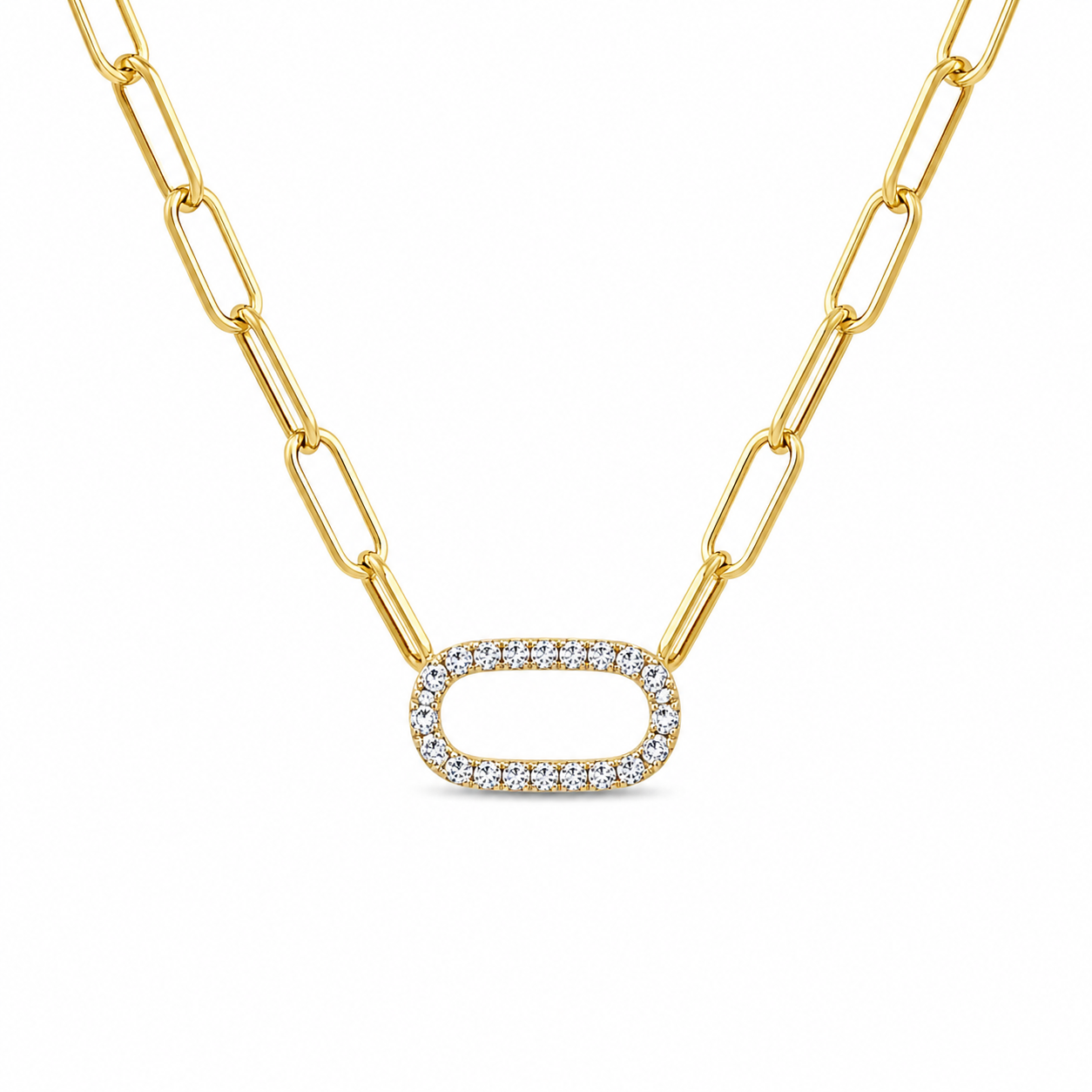 Pavé Link Necklace-14K Gold Plated 925 Sterling Silver