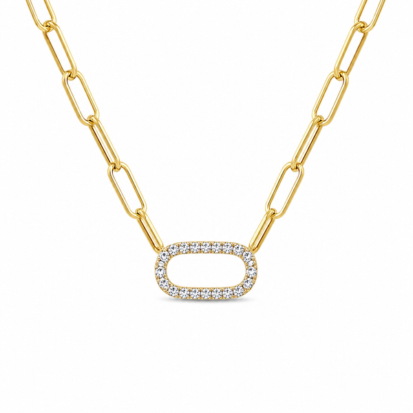 Pavé Link Necklace-14K Gold Plated 925 Sterling Silver
