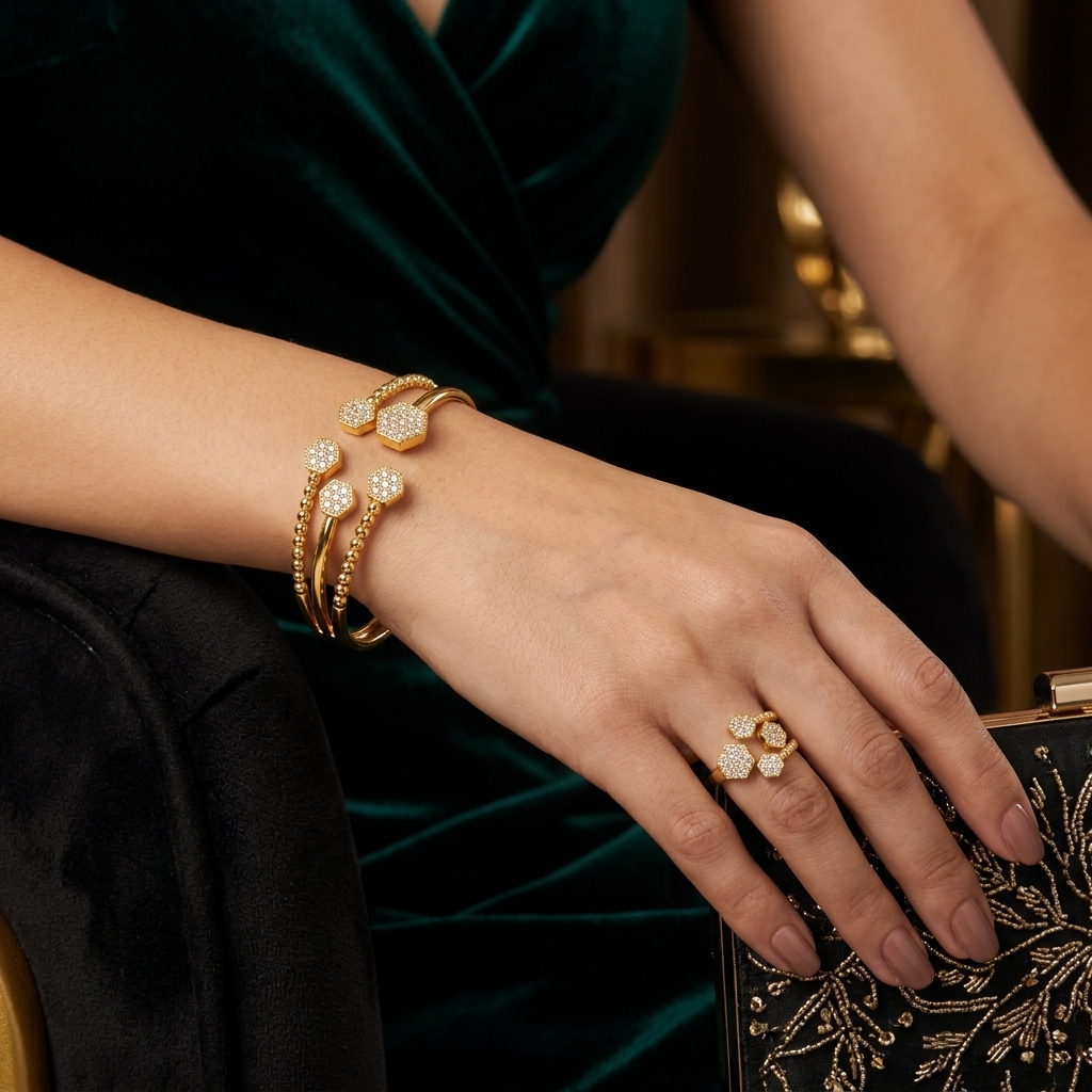 Elara Hexagon Bracelet & Ring Set
