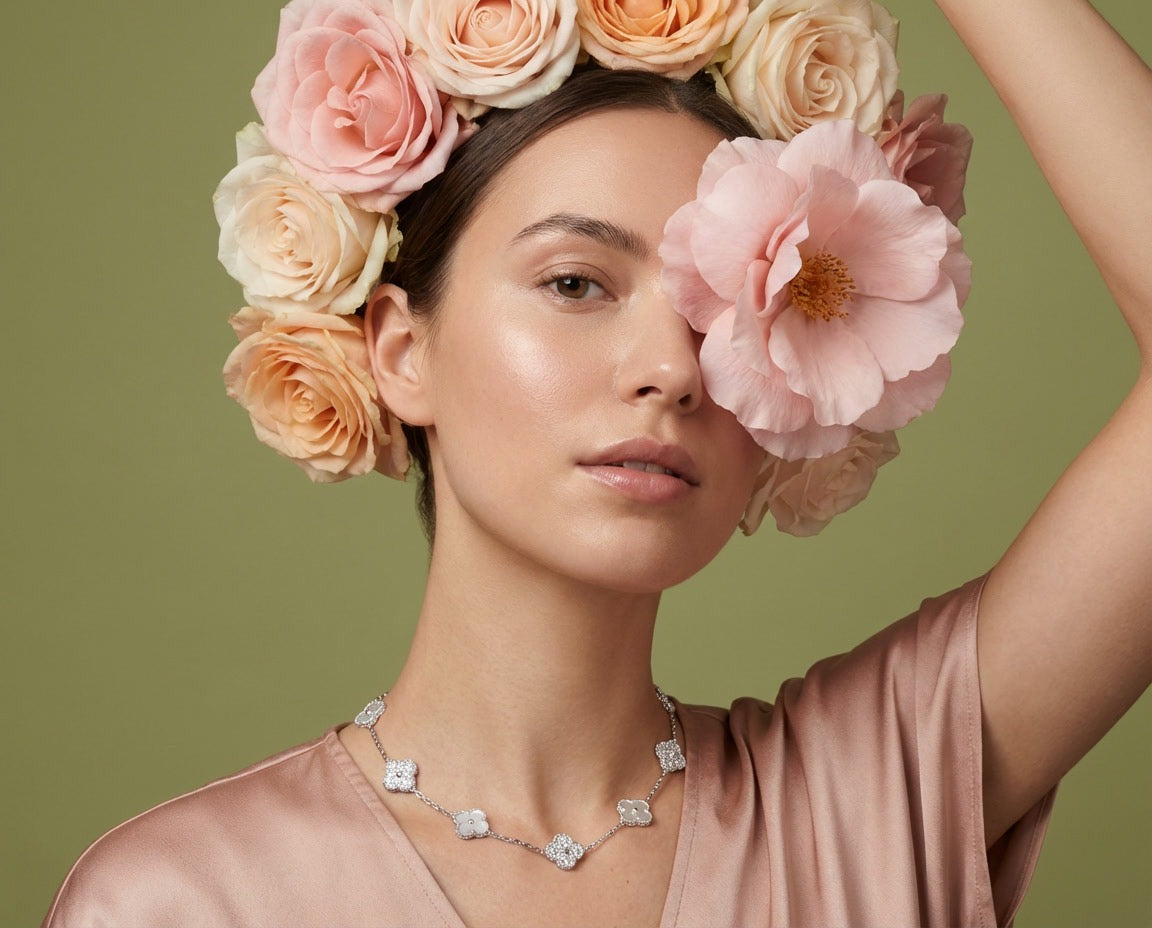 Clover Zircon Silver Necklace