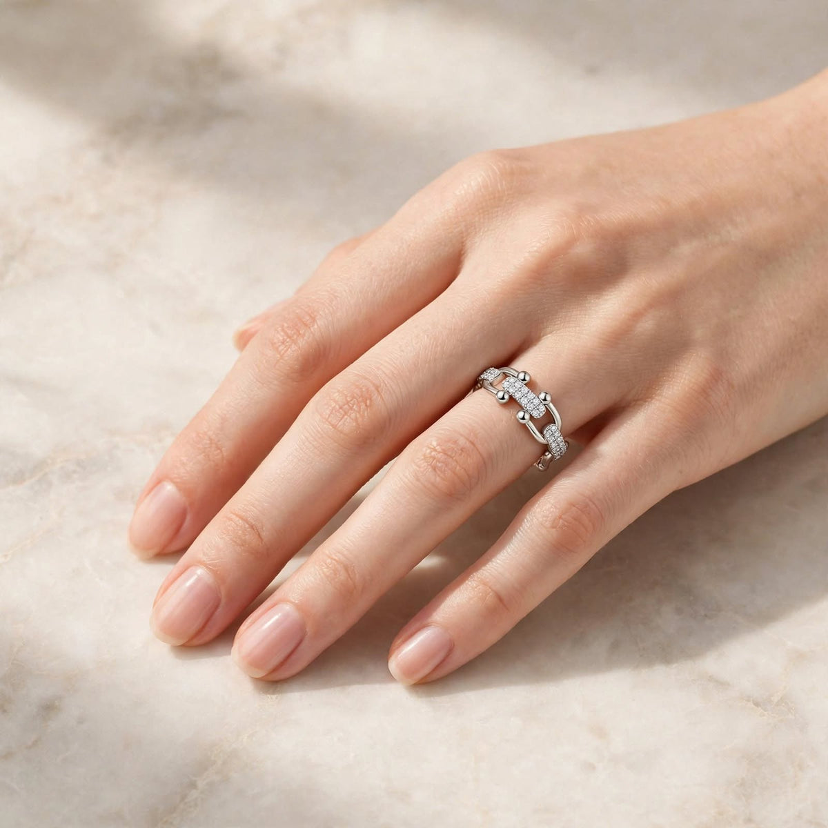 Crystal Link Silver Ring