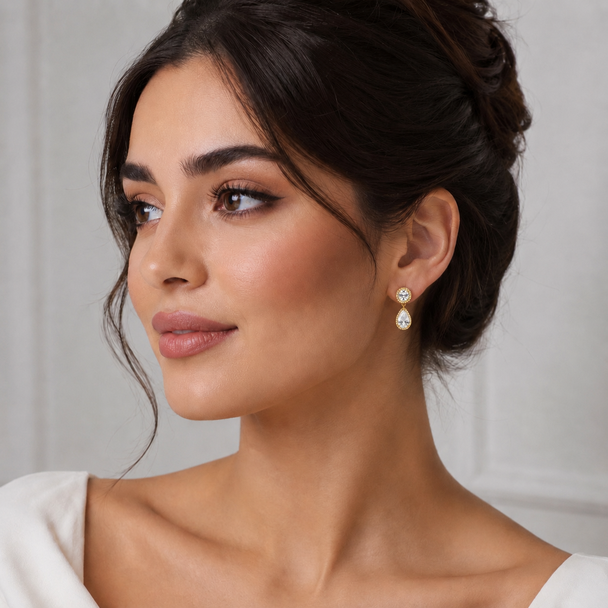 Aurora Halo Pear Drop Earrings