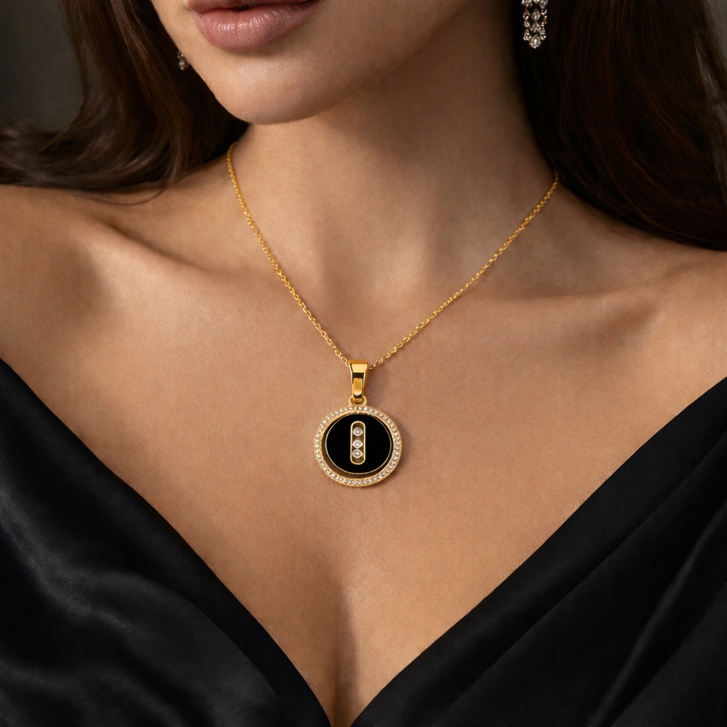 Onyx Halo Pendant Necklace