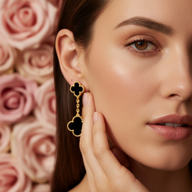 Midnight Clover Drop Earrings