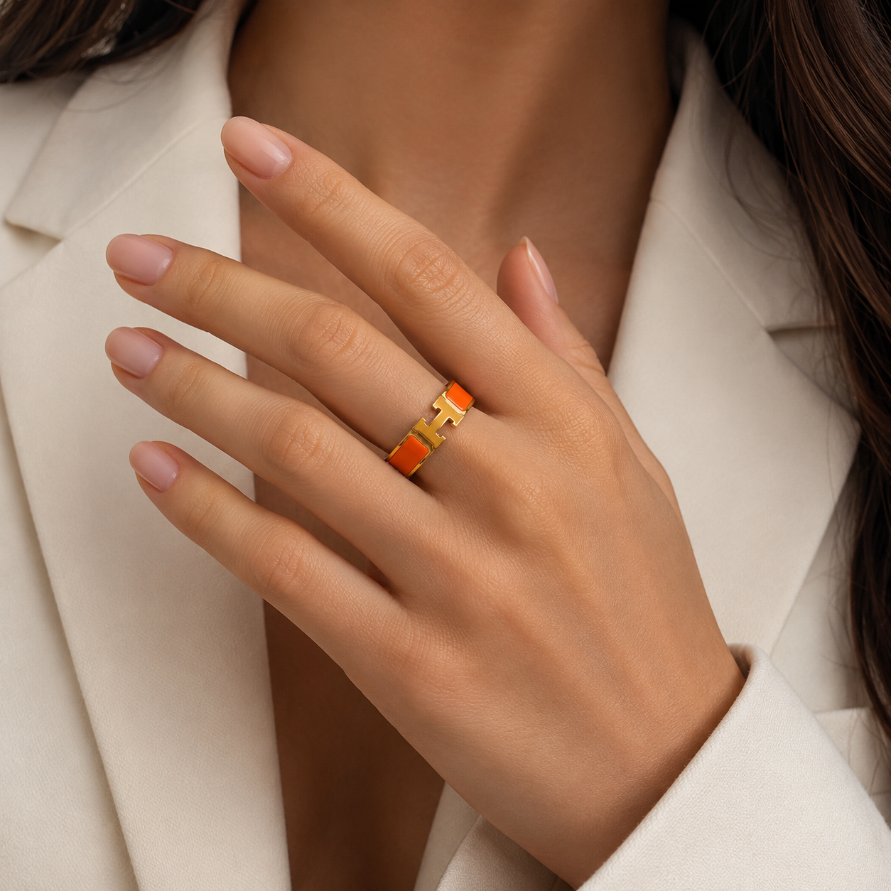 Orange & Gold H Ring