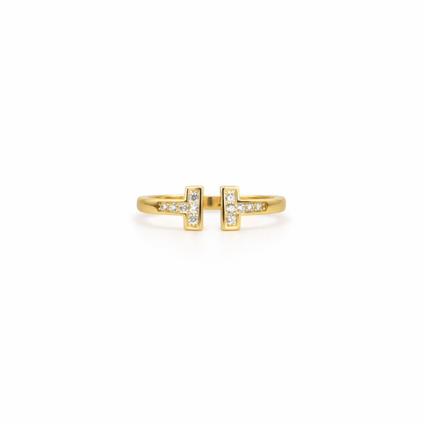 T-Bar Crystal Gold Ring
