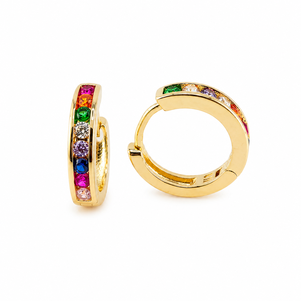 Rainbow Gem Hoop Earrings