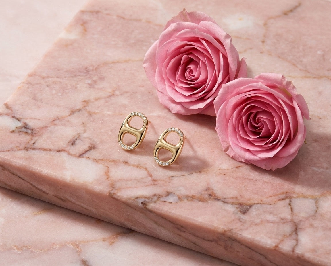 Crystal Double Link Stud Earrings