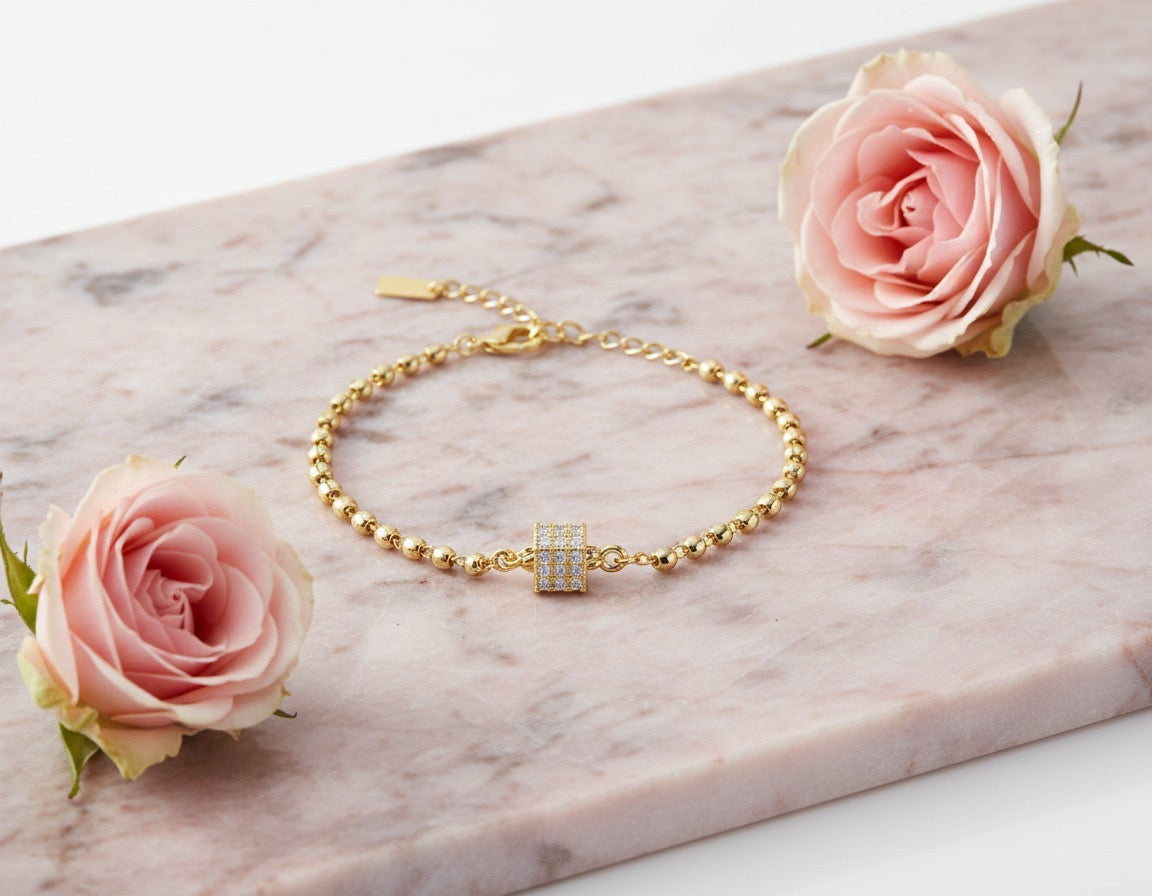 Golden Crystal Cube Bracelet