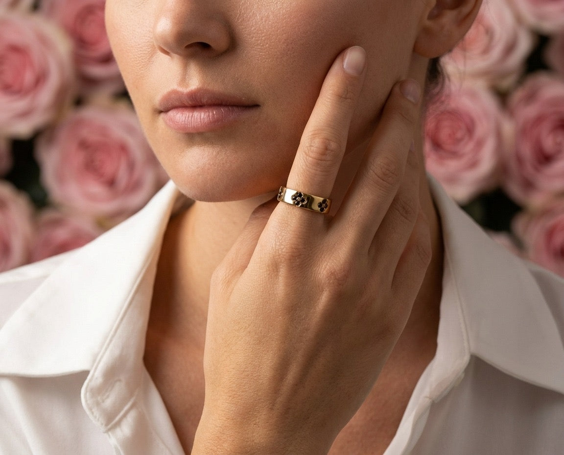 Midnight Blossom Gold Ring