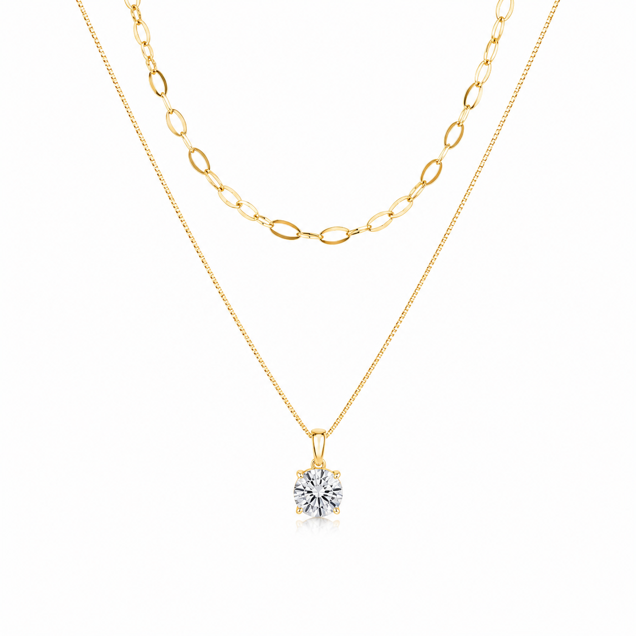 14K Gold Plated Solitaire Necklace – 925 Sterling Silver