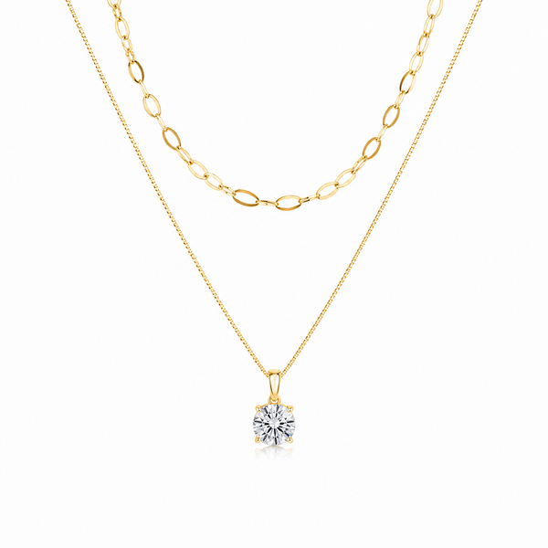 14K Gold Plated Solitaire Necklace – 925 Sterling Silver