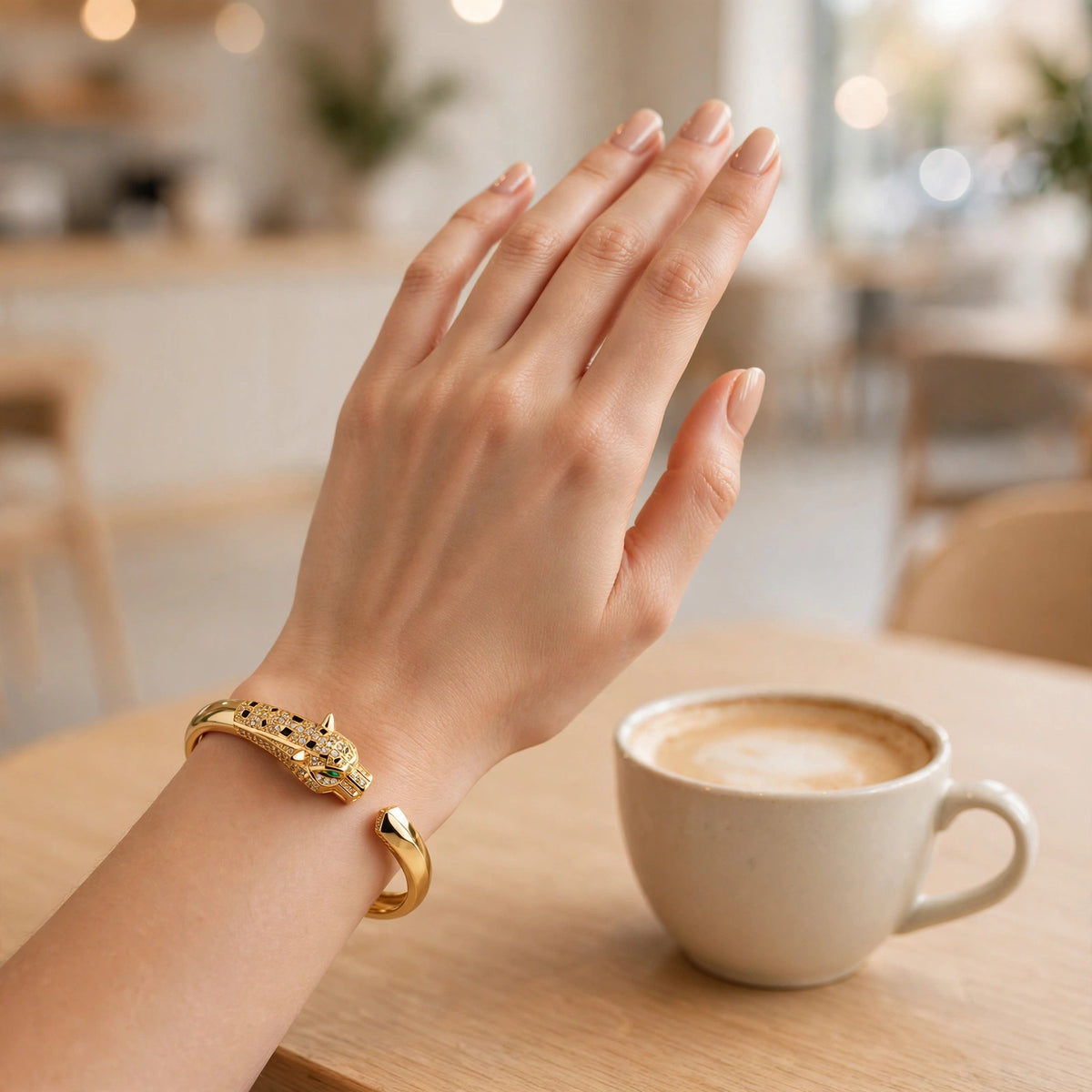 Noir Panther Gold Zircon Cuff Bracelet