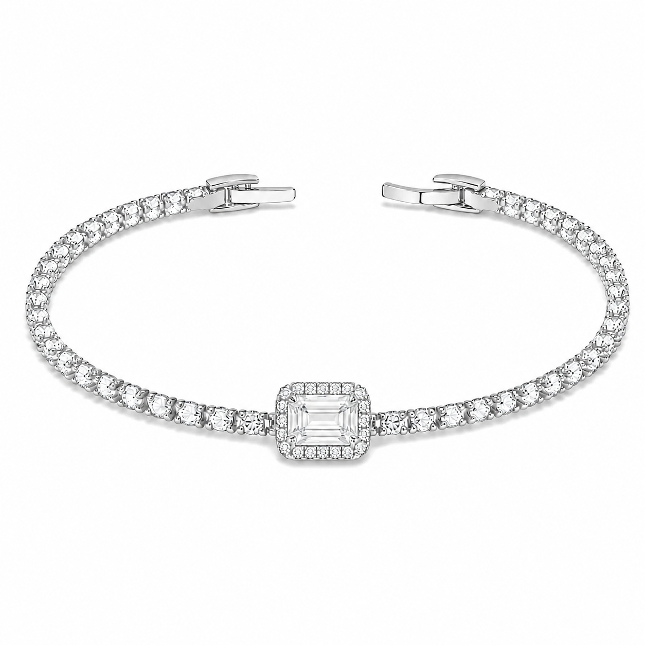 Emerald Halo Tennis Bracelet – Silver