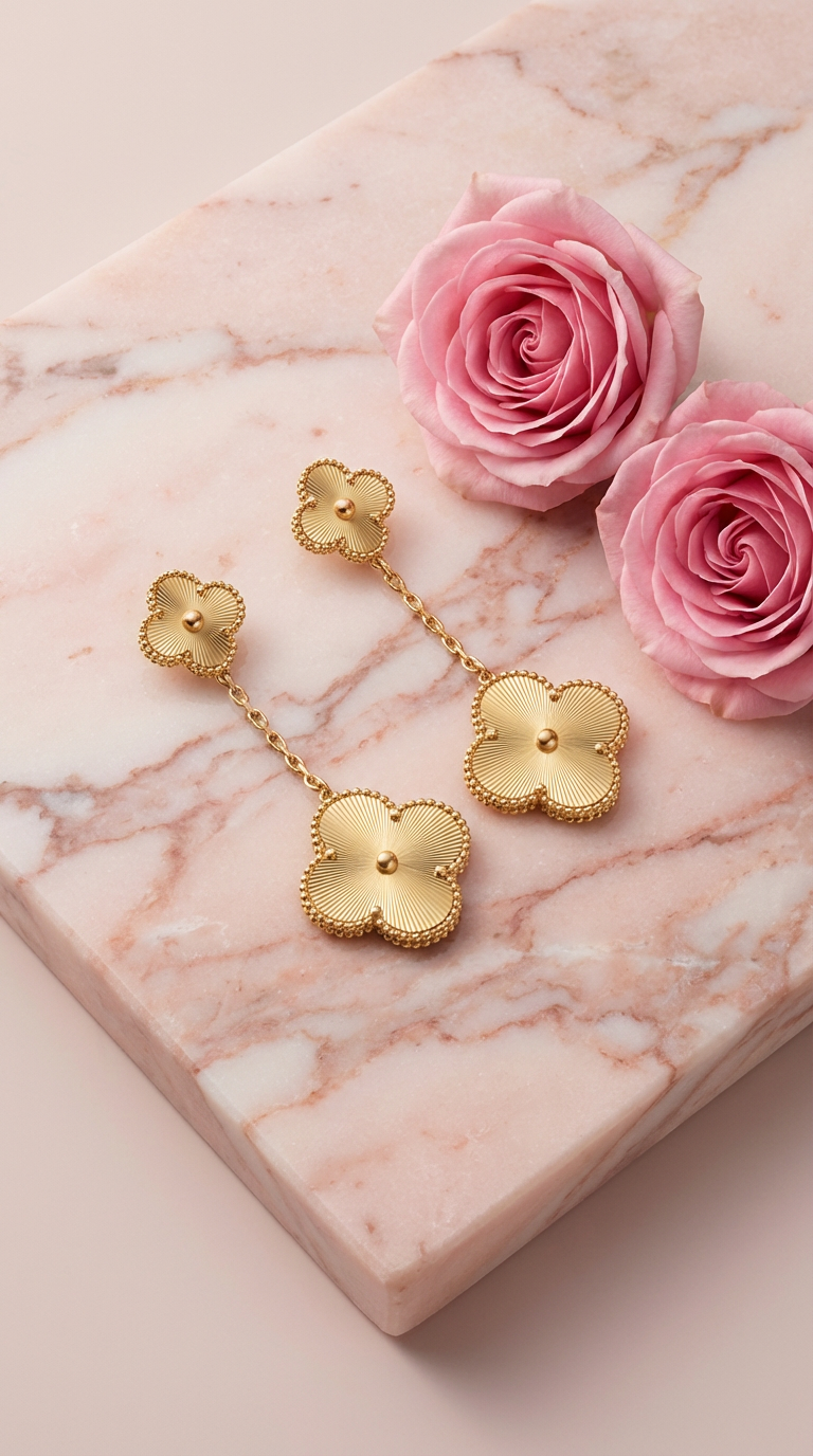 Gold Clover Drop Earrings