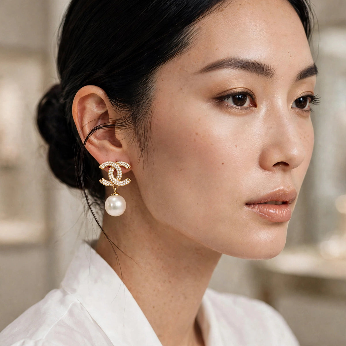 Luxe Gold Zircon & Pearl Drop Earrings