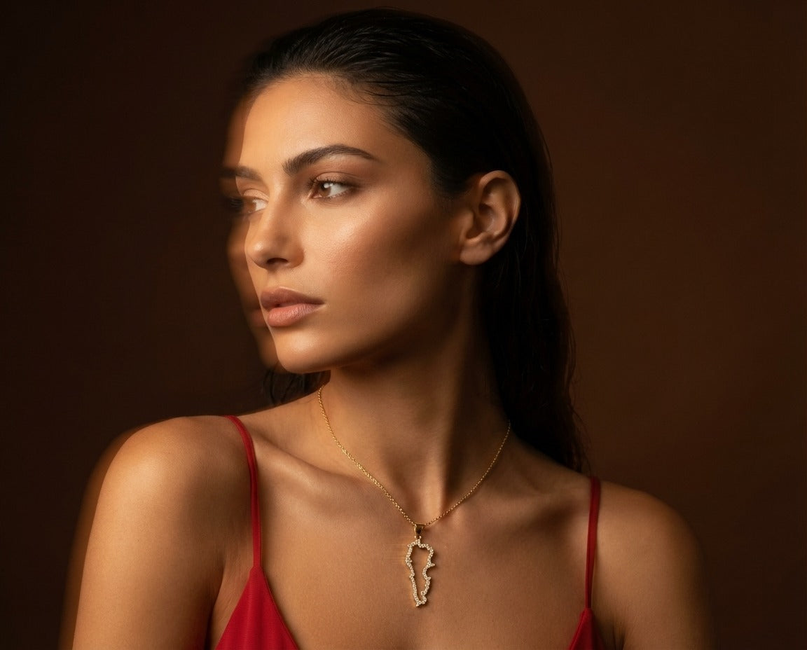 Lebanon Map Crystal Gold Necklace