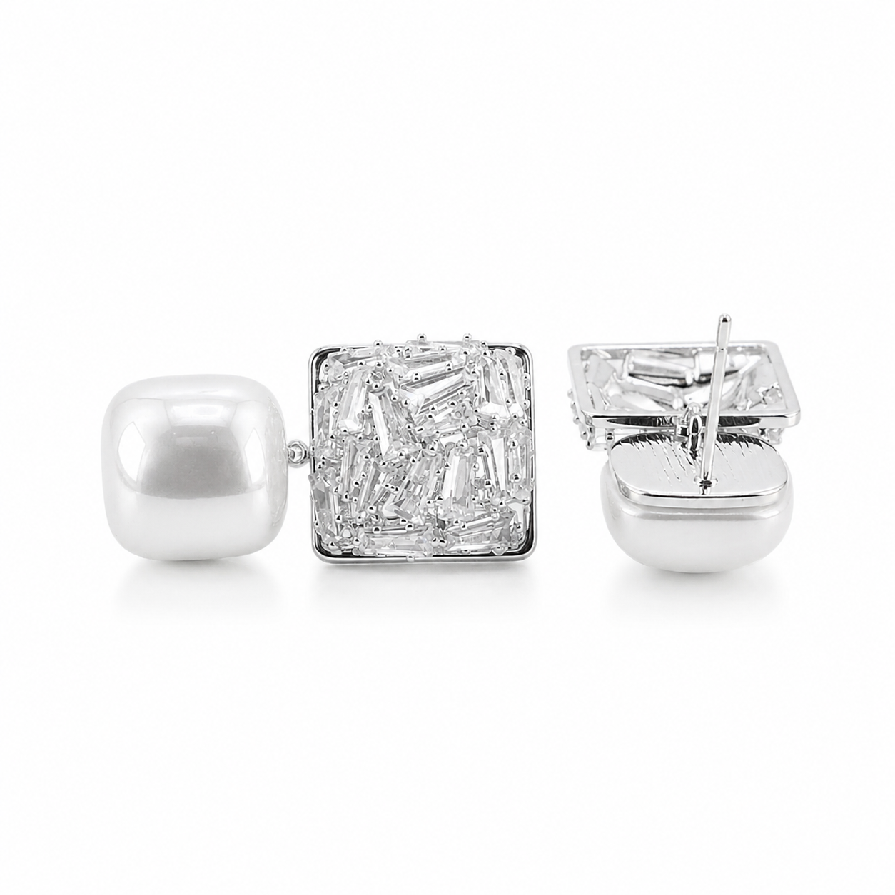 Silver Pearl Crystal Statement Earrings