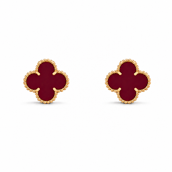 Clover Stud Earrings – Maroon Edition