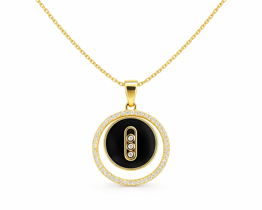 Onyx Halo Pendant Necklace