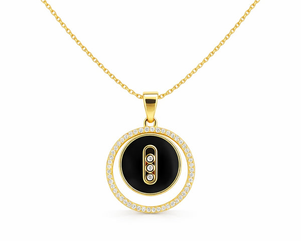 Onyx Halo Pendant Necklace