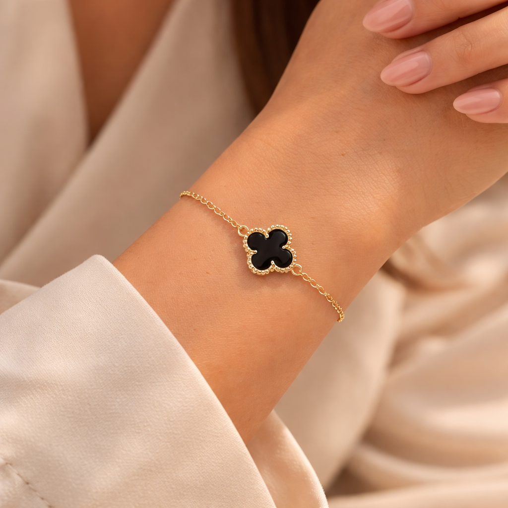 Onyx Clover Bracelet
