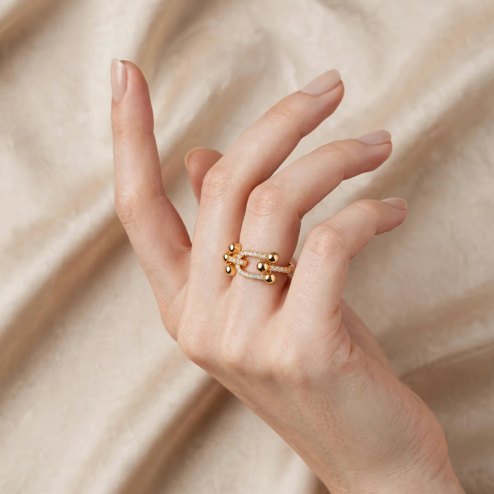 Golden Double Link Zircon Ring